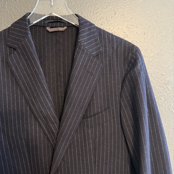 Ermenegildo Zegna Wool Navy Pinstripe Blazer Unlined Size 38 - Picture 5 of 8